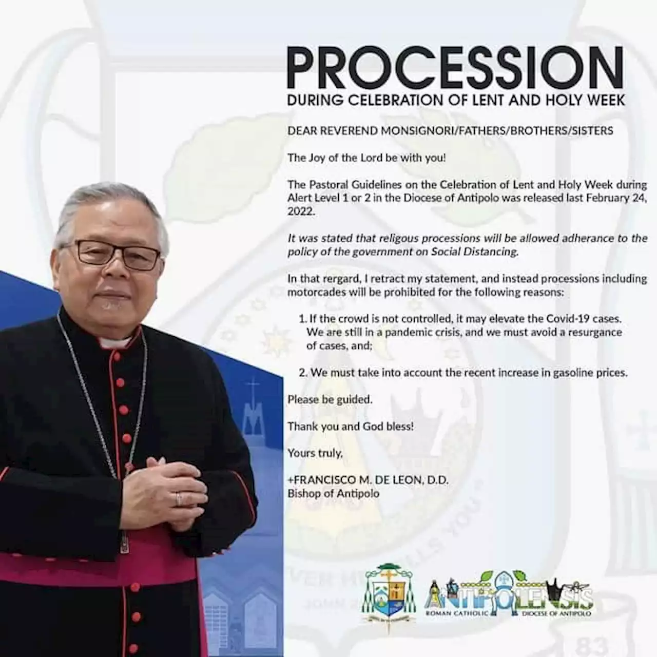 Processions still not allowed in the Diocese of Antipolo