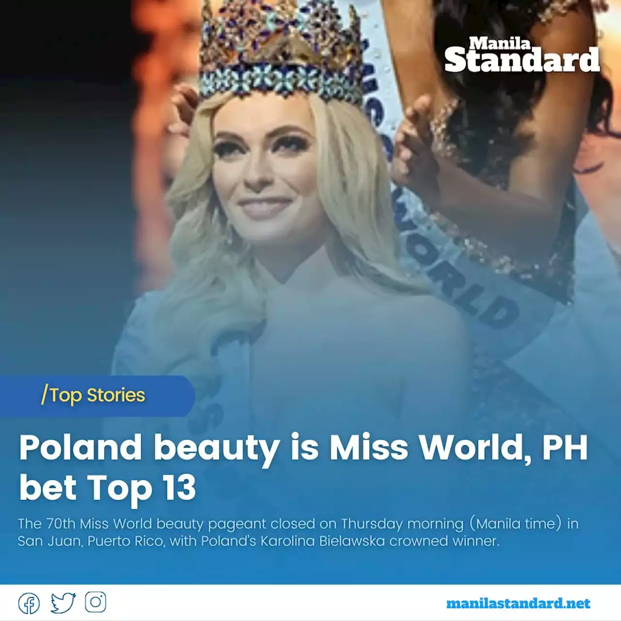 Poland beauty is Miss World, PH bet Top 13