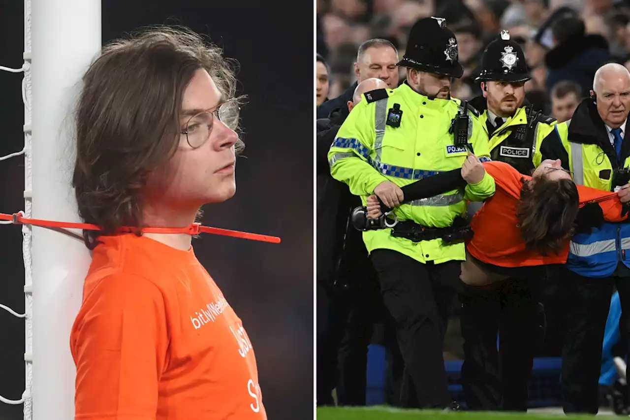 Protester ties himself to goalpost during Premier League match