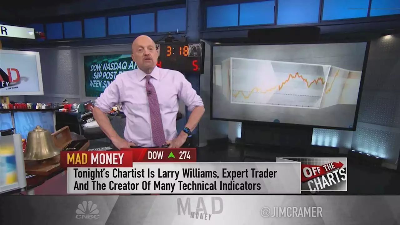 Watch Jim Cramer explain veteran chartist Larry Williams' analysis of three stocks that investors should watch for