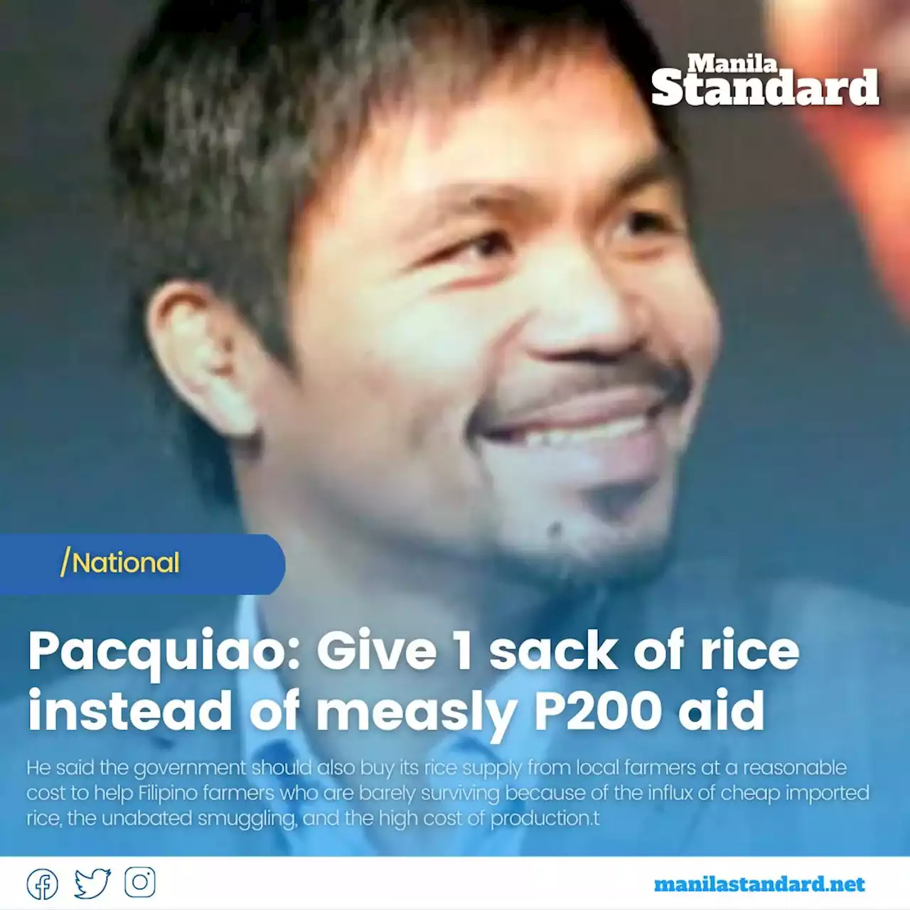 Pacquiao: Give 1 sack of rice instead of measly P200 aid