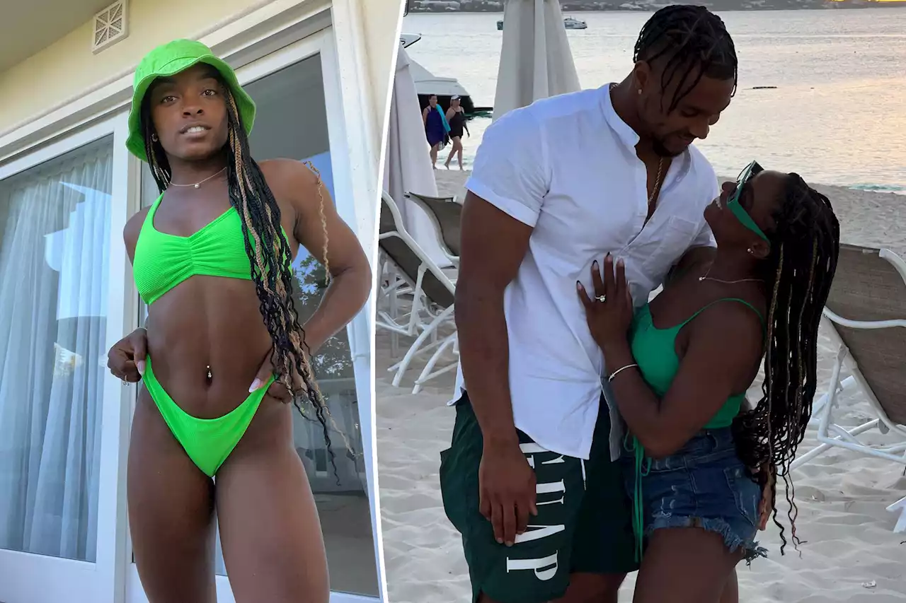 Simone Biles stuns in neon green bikini on vacation with Jonathan Owens