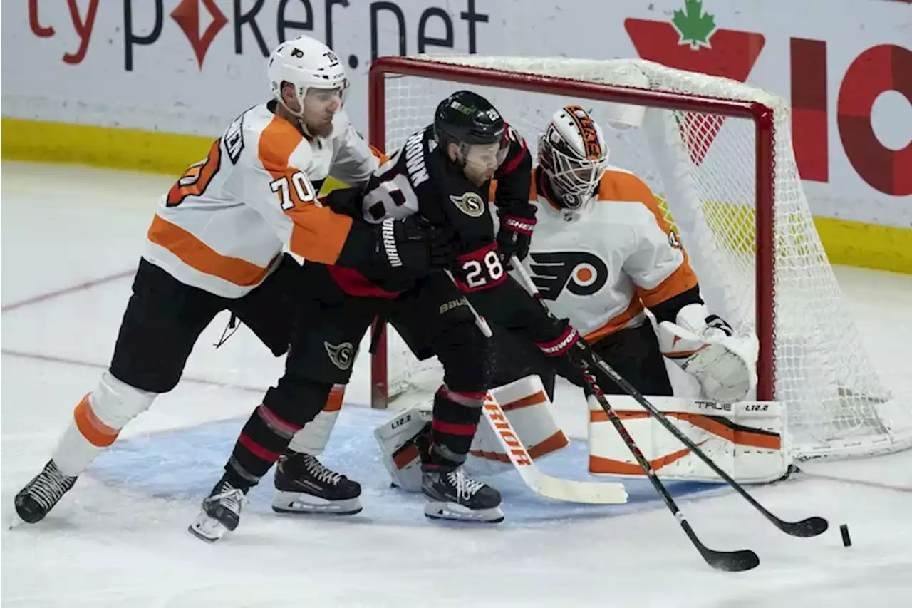 Senators defeat Flyers, 3-1, to extend Philadelphia’s road losing streak to 12 games