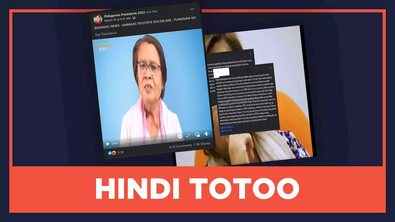 HINDI TOTOO: Senator Leila de Lima pumanaw na