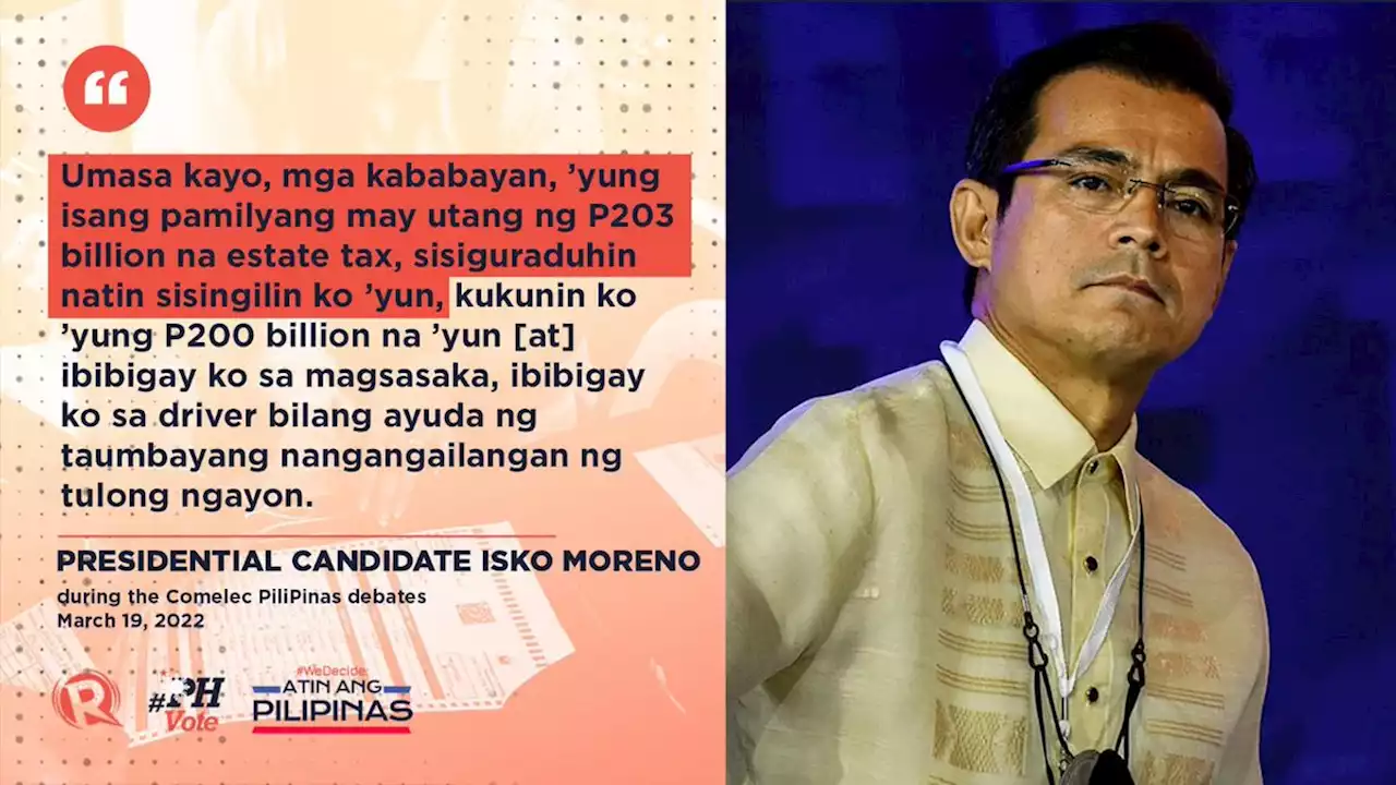 Isko's call for Marcos tax debt payment gets backing of Robredo, Lacson, De Guzman