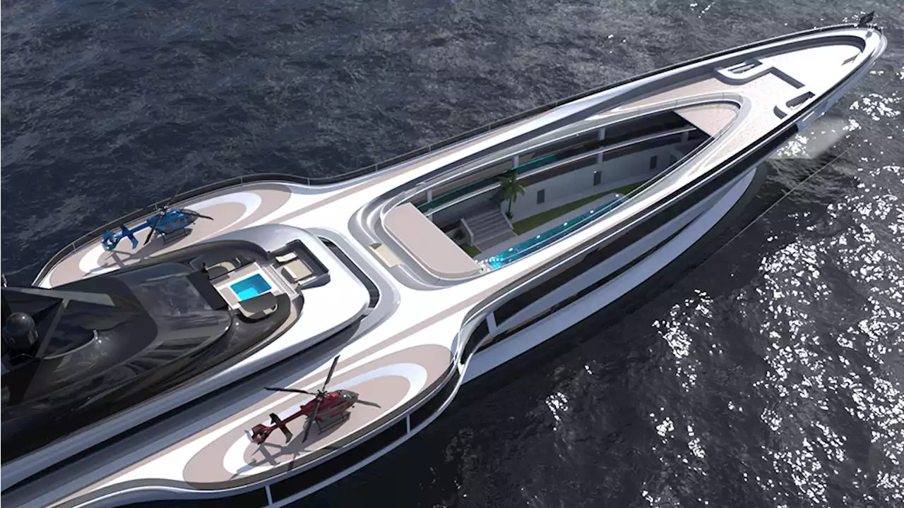 This Insane 555-Foot Gigayacht Concept Has a Retractable Deck That Opens to a Giant Sunken Pool Oasis Below