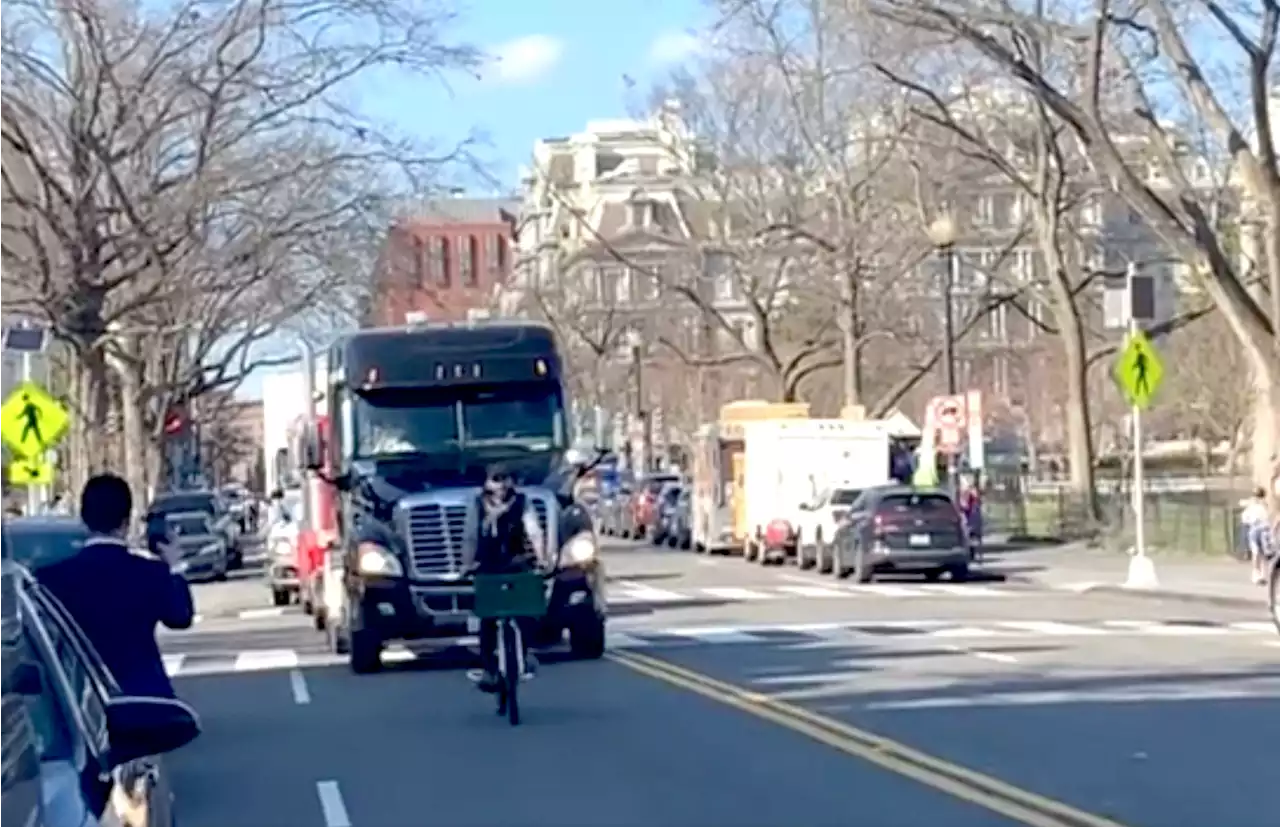 Trucker ‘freedom convoy’ thwarted by one man on a bike in Washington DC