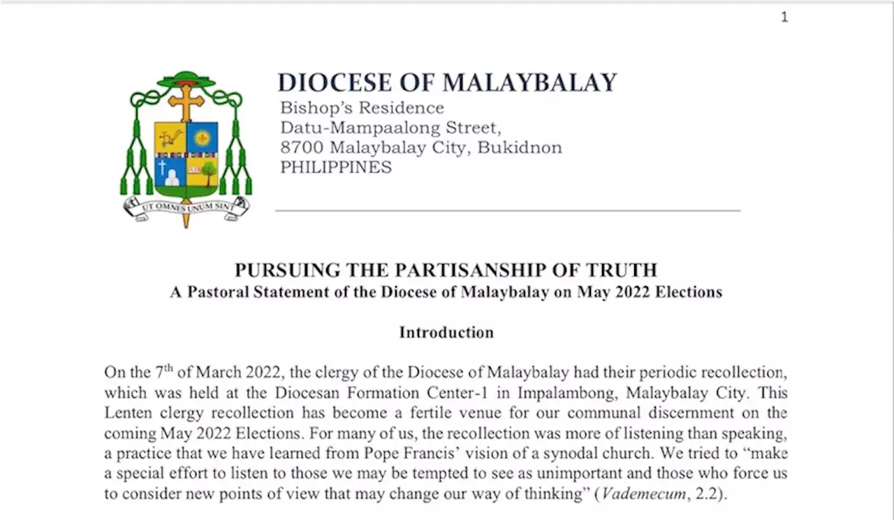 Diocese of Malaybalay: Pursing the Partisanship of Truth