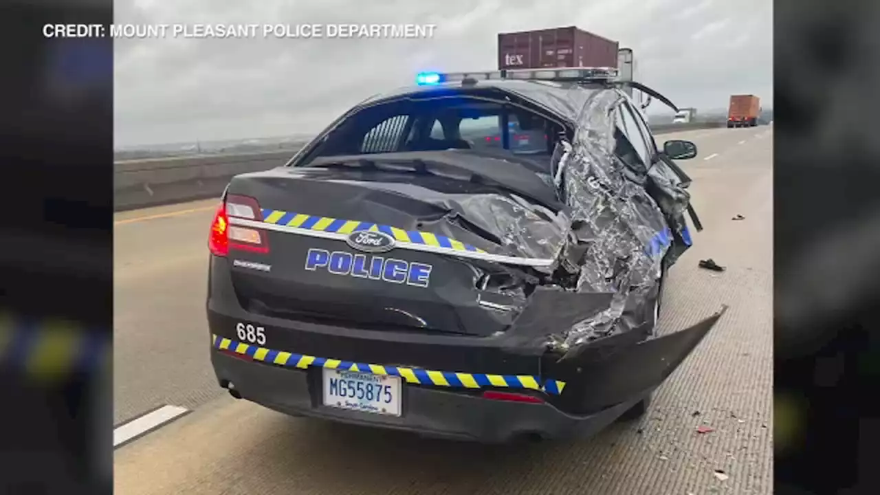 Police car crushed after high winds topple over truck container: VIDEO