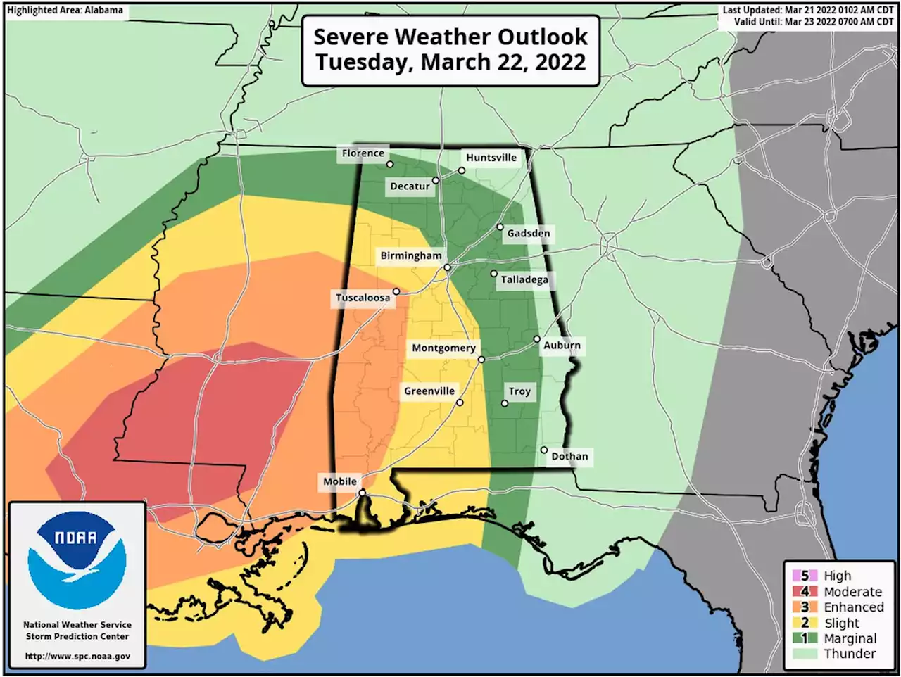 Enhanced risk for severe weather Tuesday in Alabama