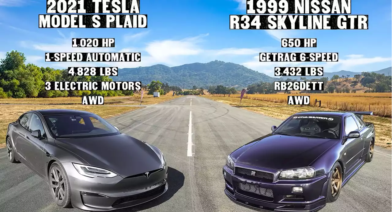 650 HP Nissan Skyline R34 GT-R Has No Hope Against A Tesla Model S Plaid But Is So Much Cooler | Carscoops