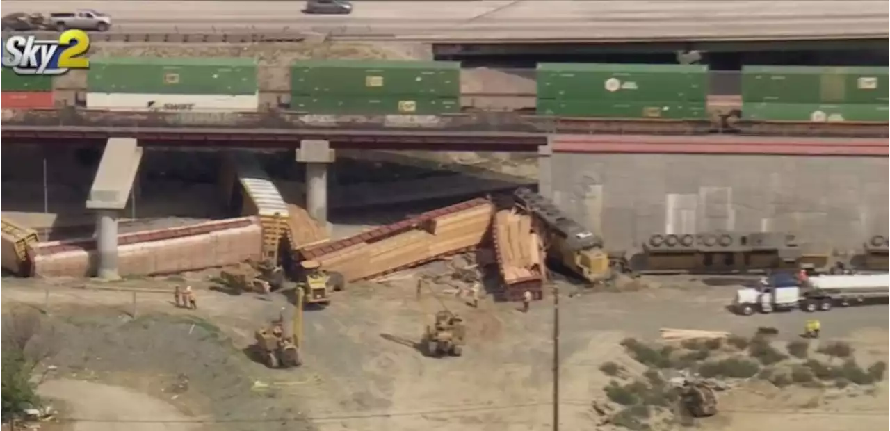 Train Hauling Lumber Derails In Colton, Sparks Fire