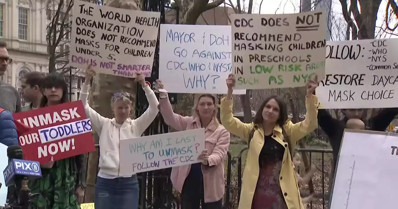 Protest held outside City Hall to end mask mandate for children 5 and under