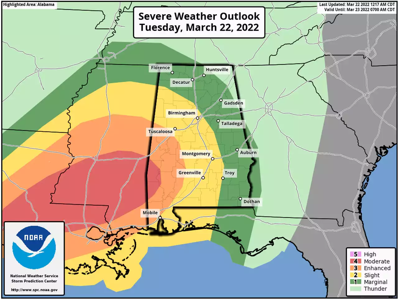 Alabama schools closing early due to severe weather on Tuesday, March 22