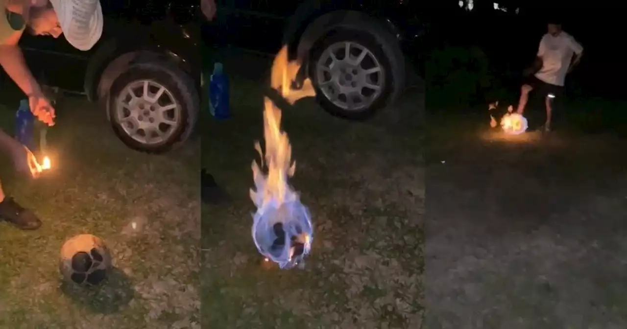 Viral: el peligroso 'rombo' con una pelota prendida fuego en Brasil