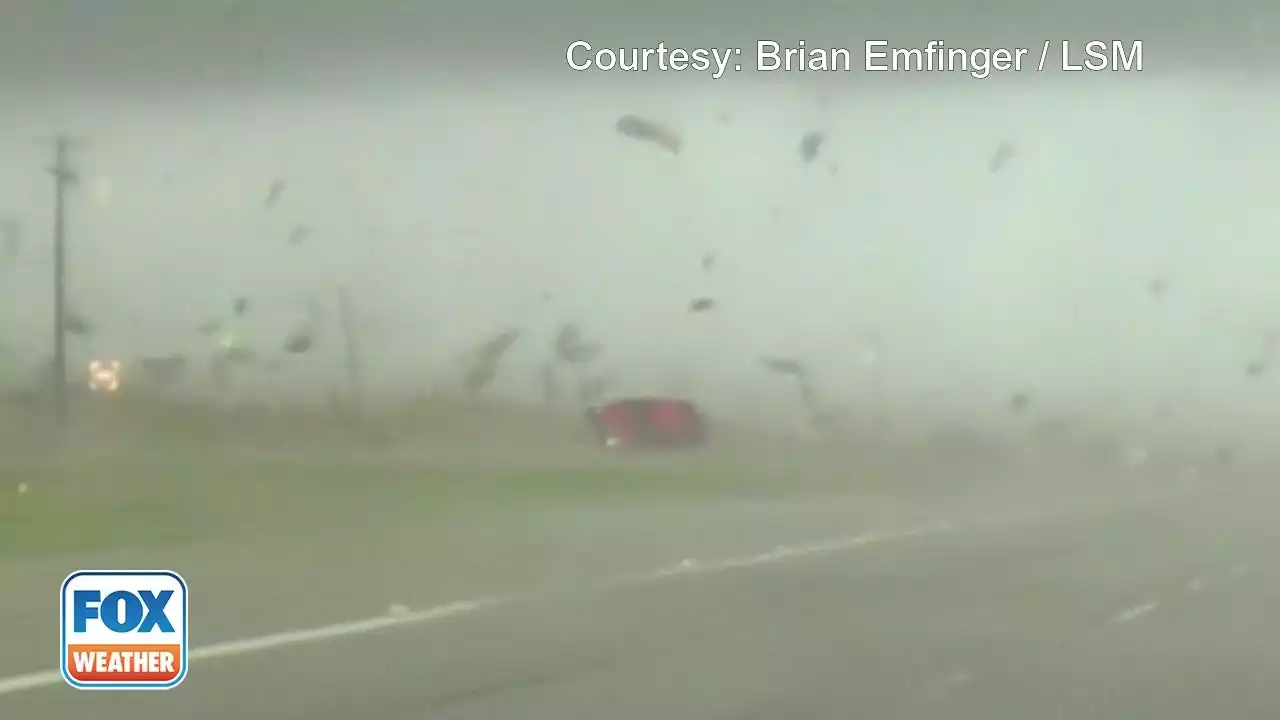 Video shows red truck driving through tornado in central Texas