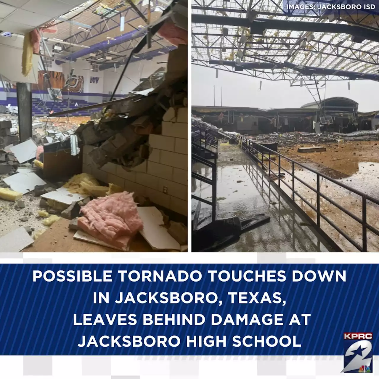 Possible tornado touches down in Jacksboro, damages high school