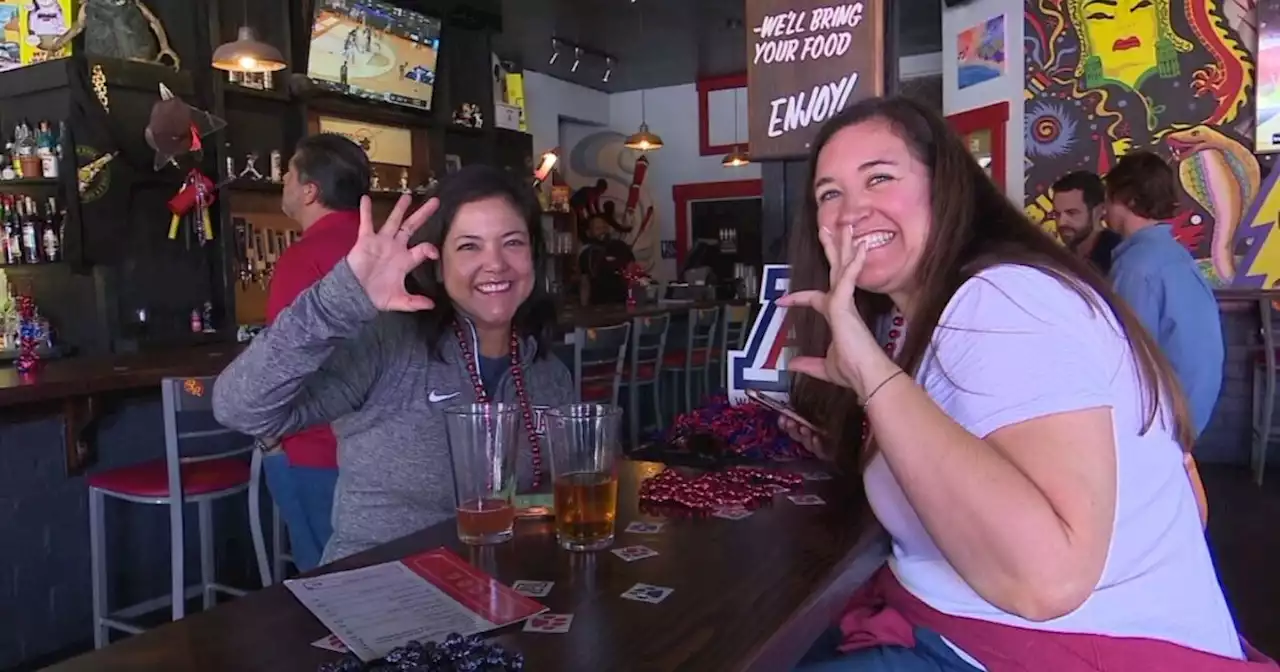 Celebrating the U of A men's basketball win in San Diego with Wildcat fans