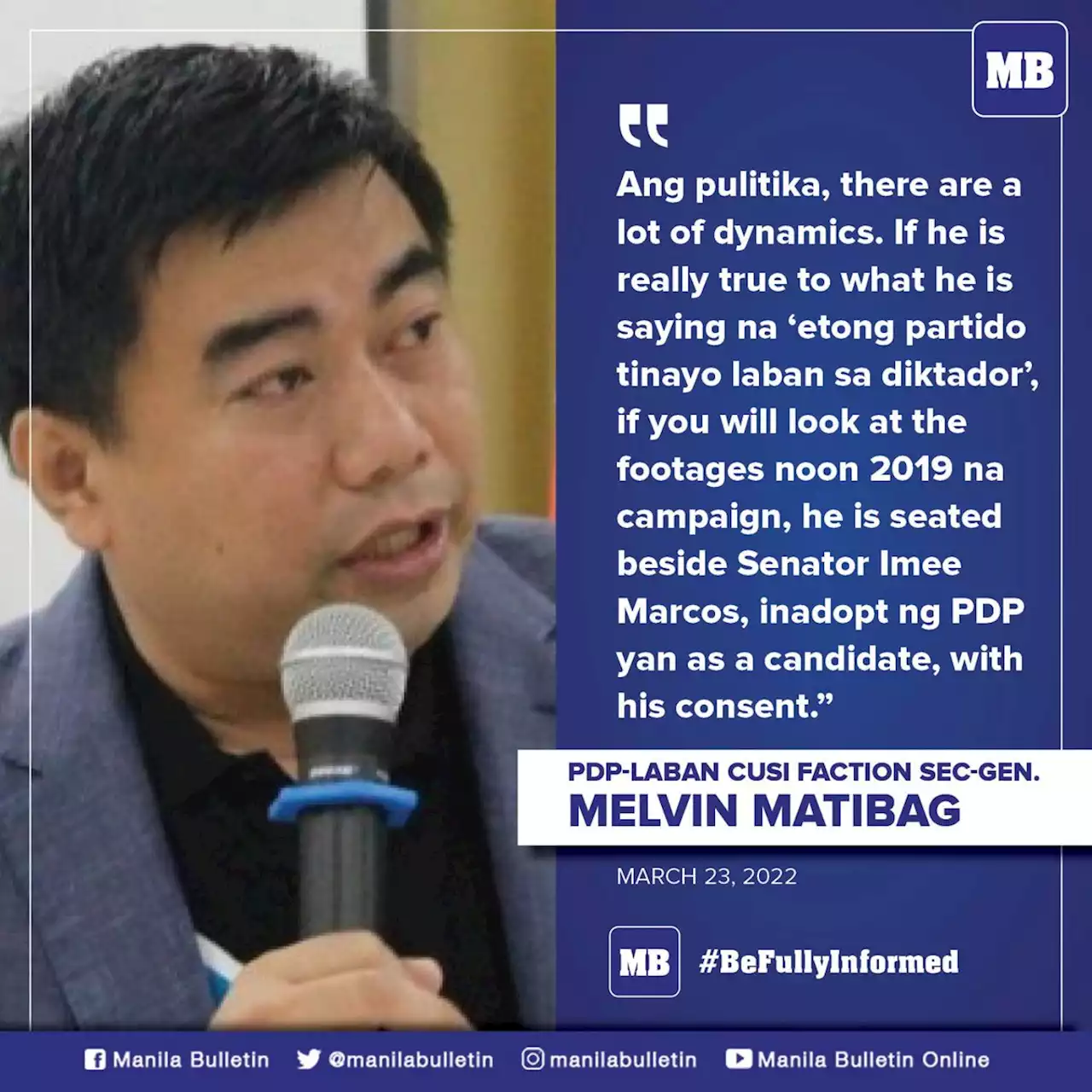 Matibag pokes at Pimentel’s rant vs BBM endorsement; raises his 2019 campaign with Imee Marcos