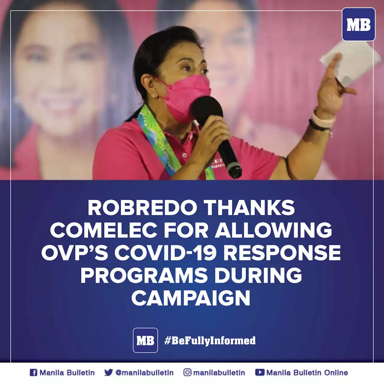 Robredo thanks Comelec for allowing OVP's Covid-19 response programs during campaign