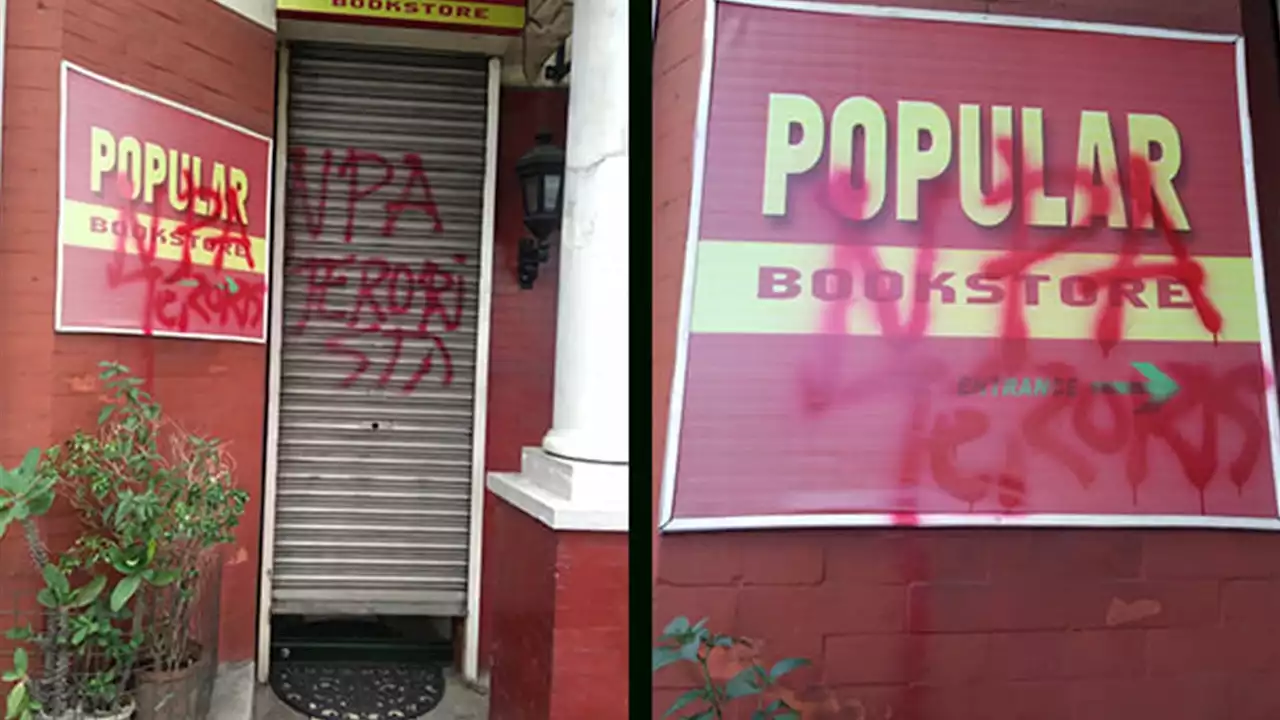 LOOK: Popular Bookstore defaced with 'NPA Terorista' graffiti