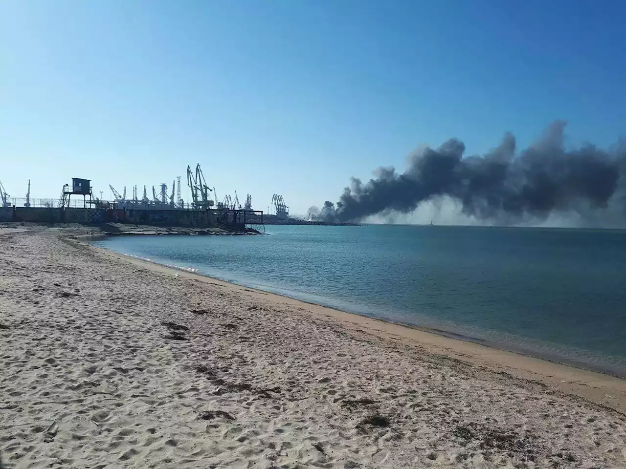 Russian Landing Ship Destroyed While Docked In Berdyansk Port, Ukrainian Navy Claims