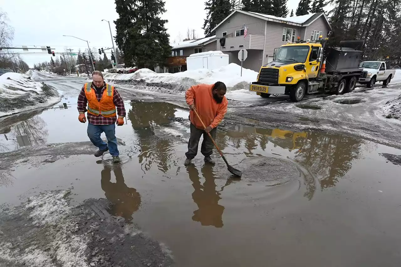 Giant ice craters, ruts and street-squeezing snow berms: Anchorage road conditions are improving but still causing chaos