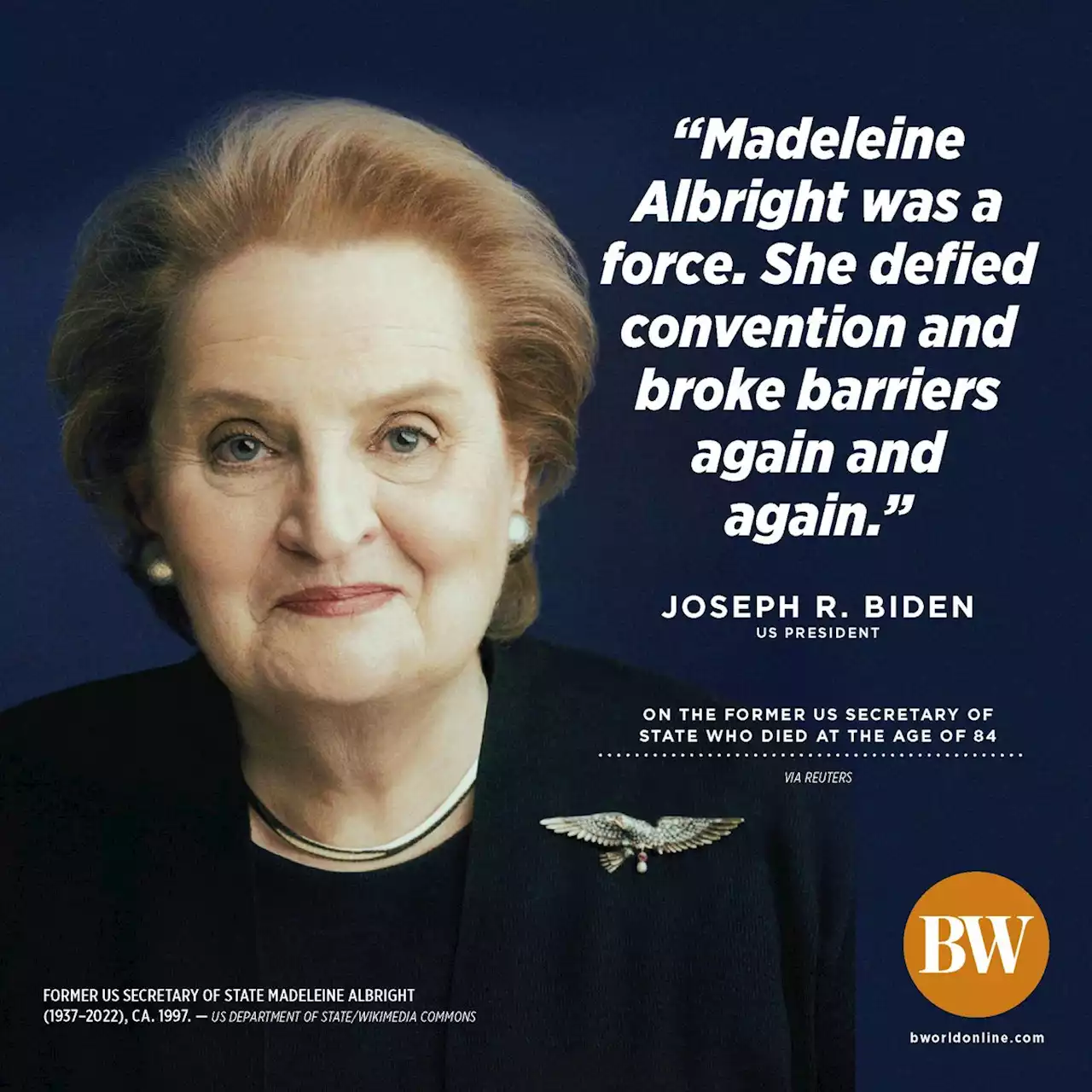 Madeleine Albright, former US secretary of state and feminist icon, dies at 84 - BusinessWorld Online