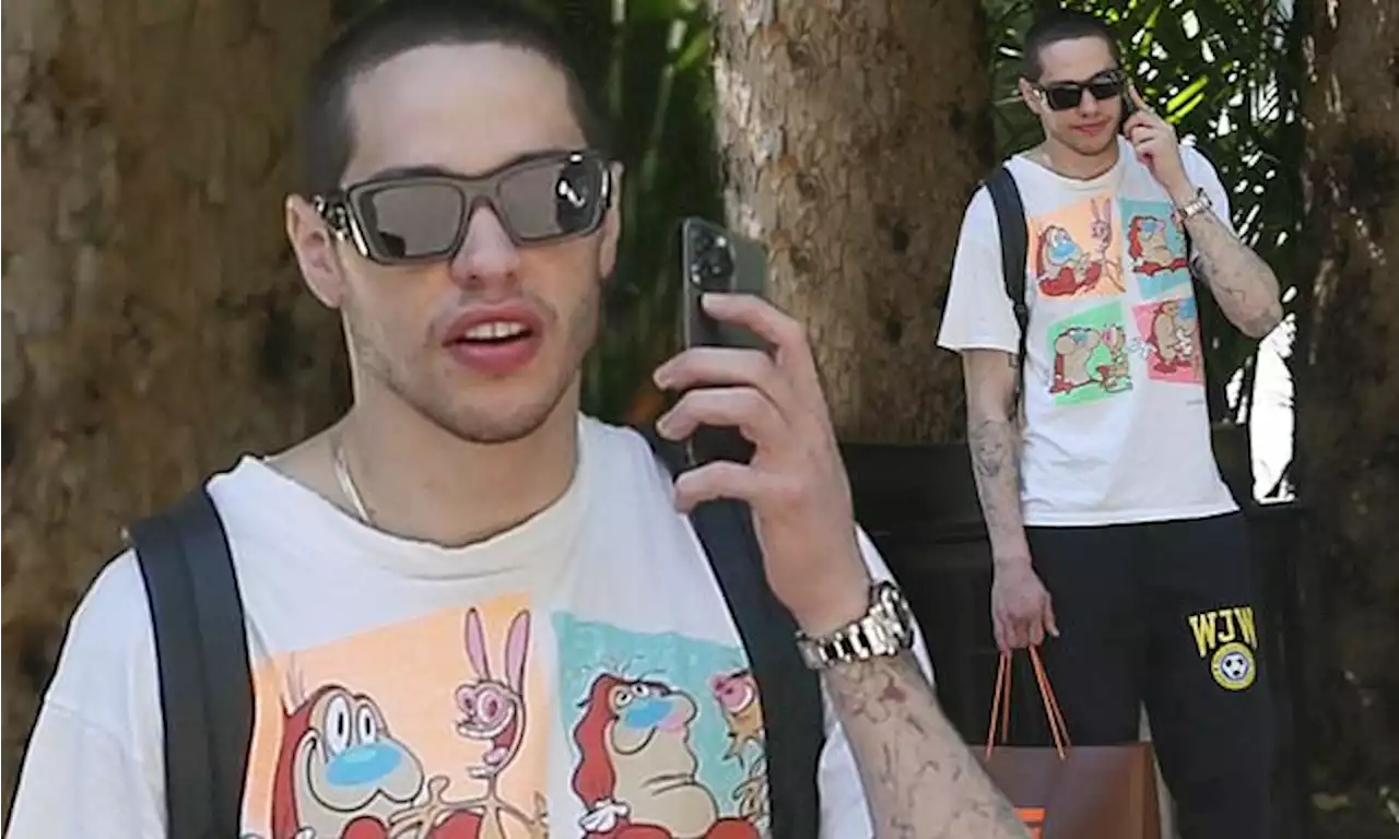 Pete Davidson takes a phone call at the Hotel Bel-Air in Los Angeles