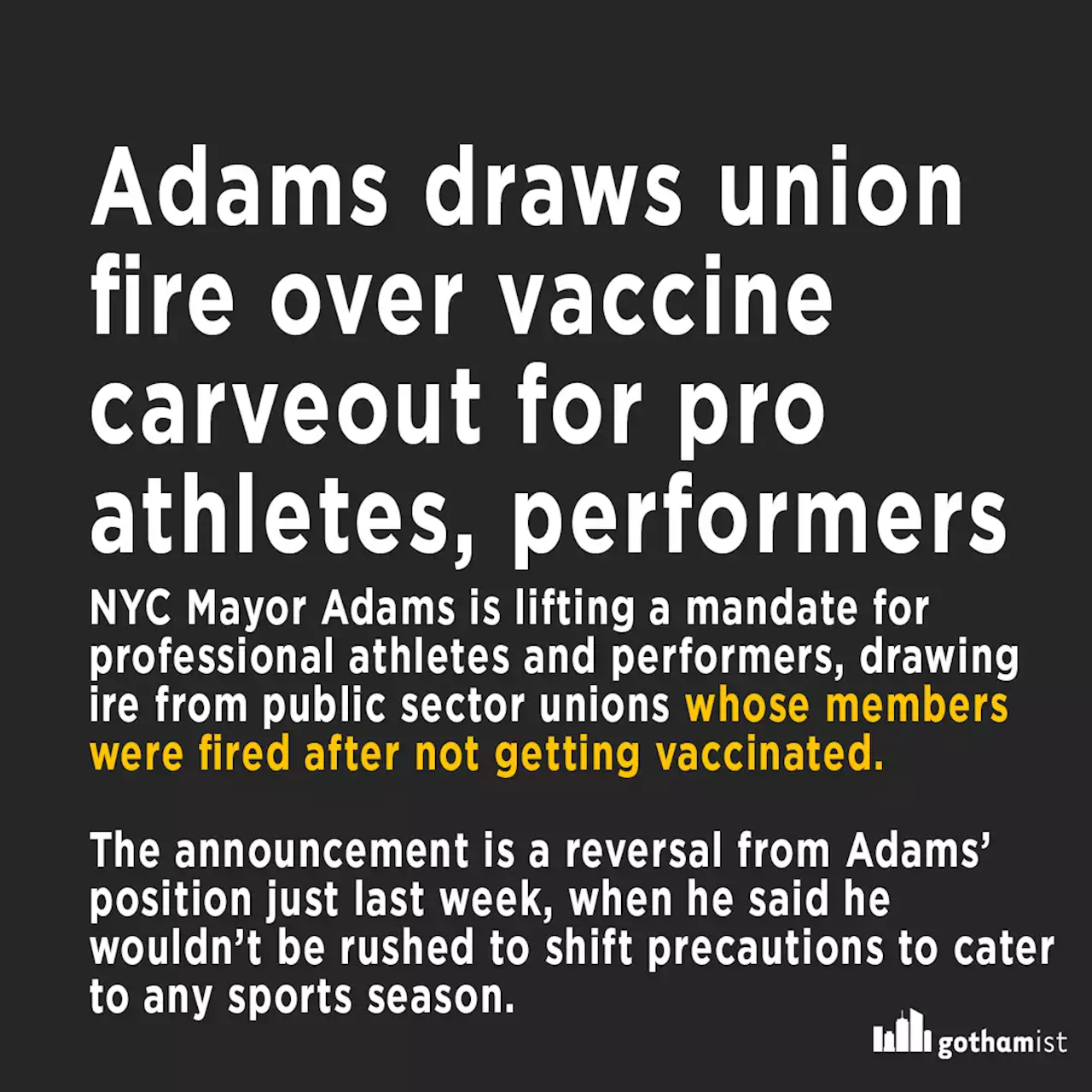 Adams draws union fire over vaccine carveout for major league players, performers