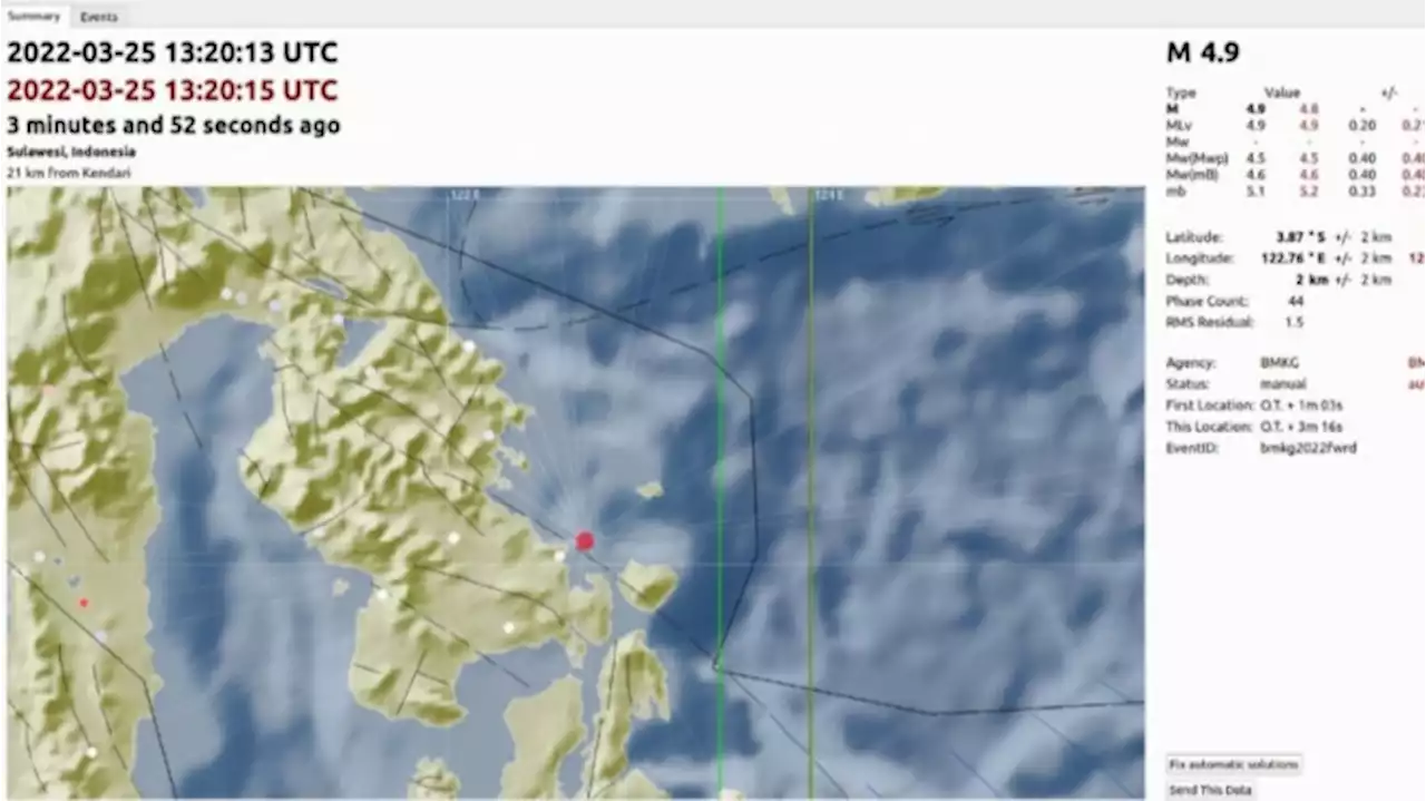 Gempa 4,9 SR Guncang Kendari, Episentrum Berada di Soropia