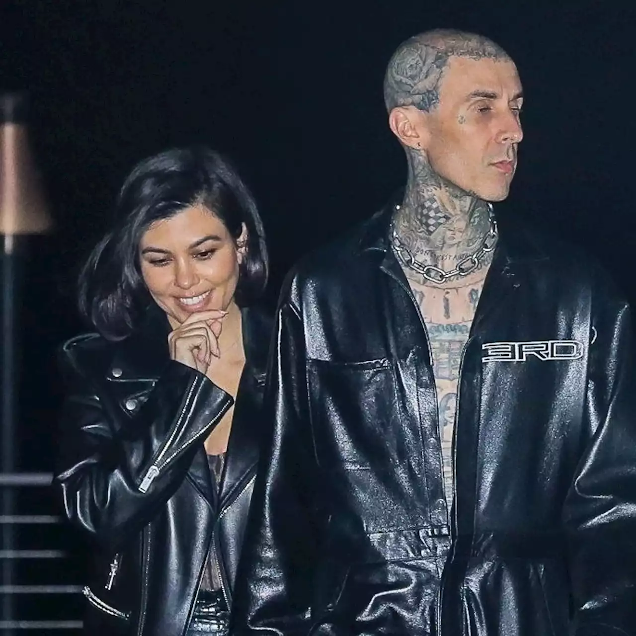 Kourtney Kardashian and Travis Barker 'Looked Totally in Love' During Night Out in Matching Leather Looks - E! Online