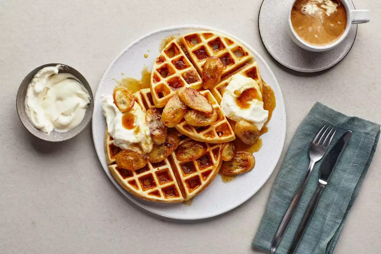 Belgian Buttermilk Waffles With Glazed Bananas