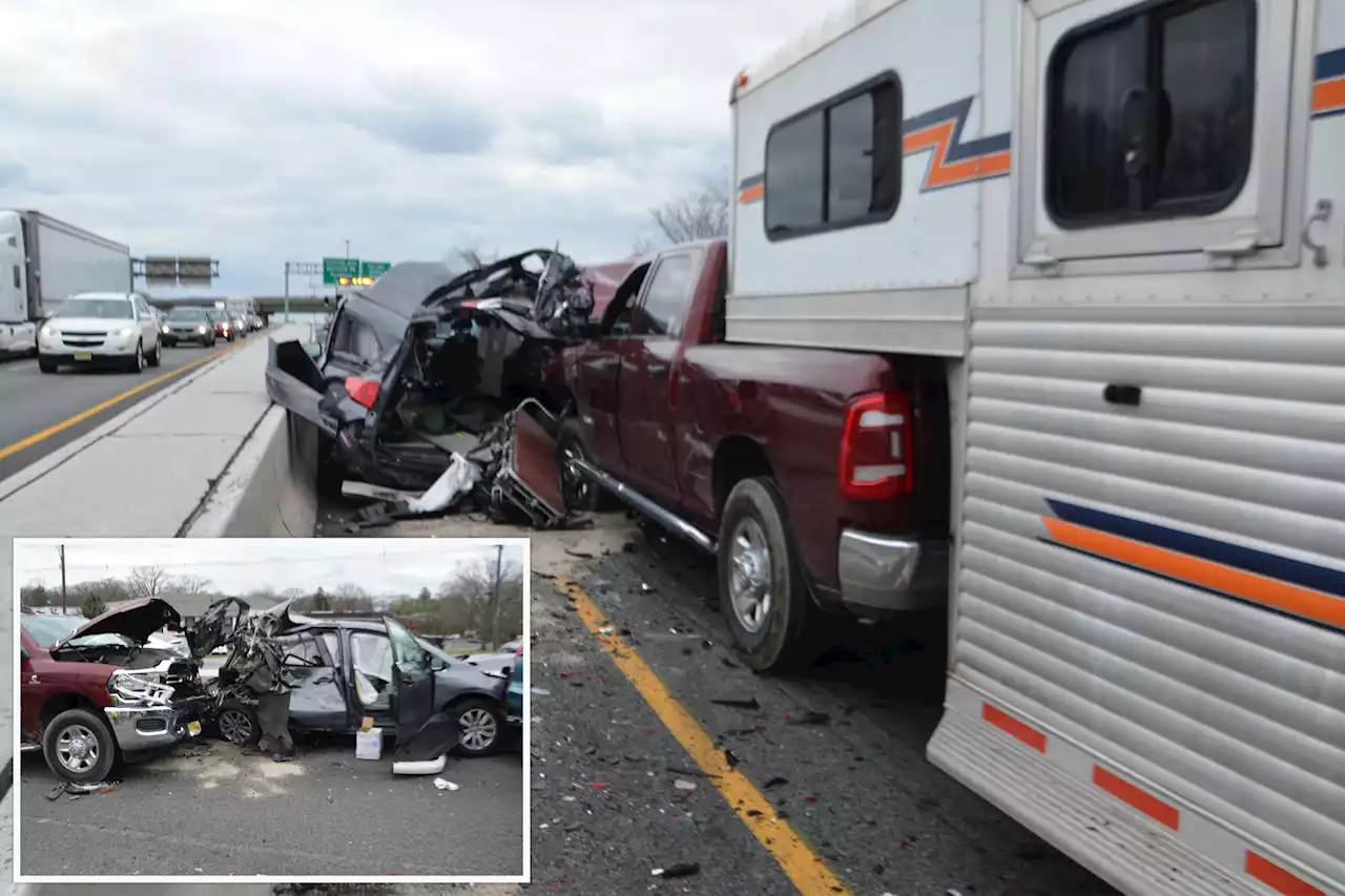 Human corpse ejected from van in NJ crash involving horse trailer