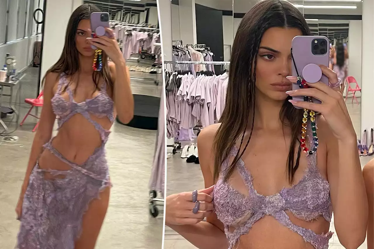 Kendall Jenner sizzles in skimpy lilac number for latest Kylie Cosmetics collab