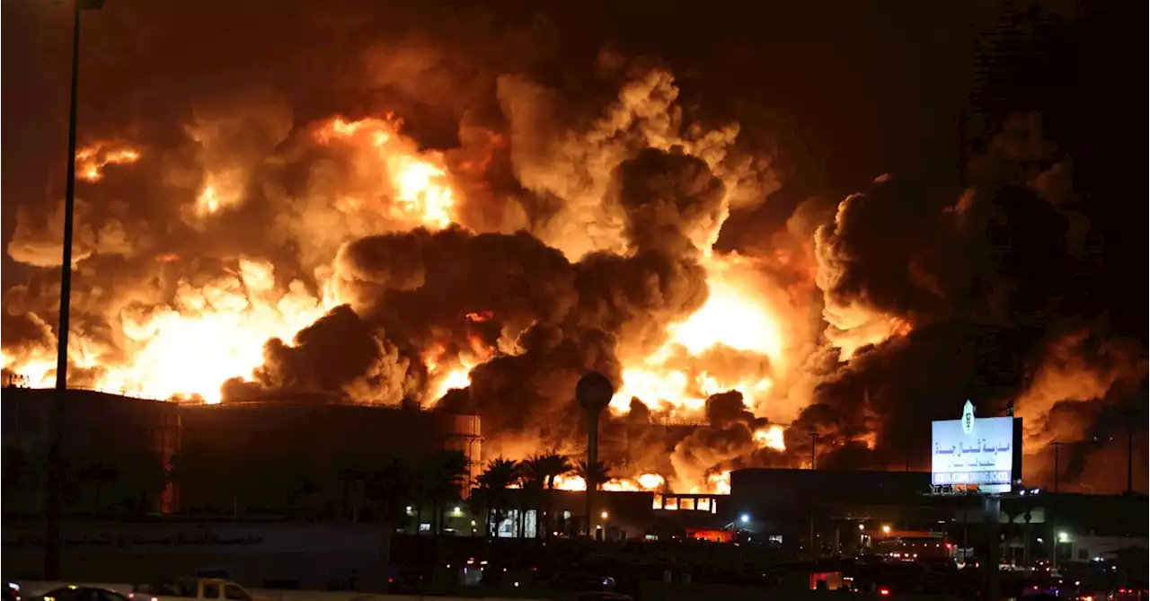 Saudi Aramco storage petroleum facility hit by Houthi attack, causing fire