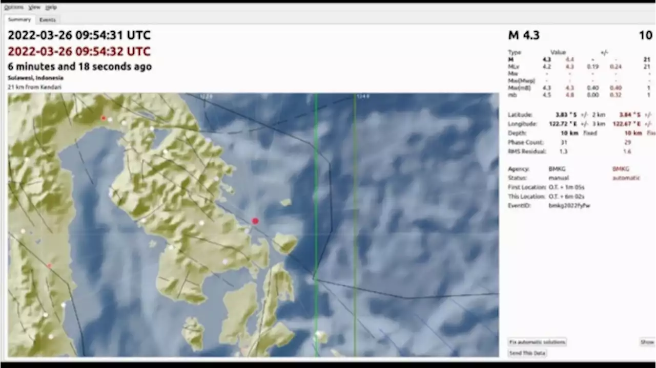 Gempa Kekuatan M 4.3 Kembali Guncang Kendari