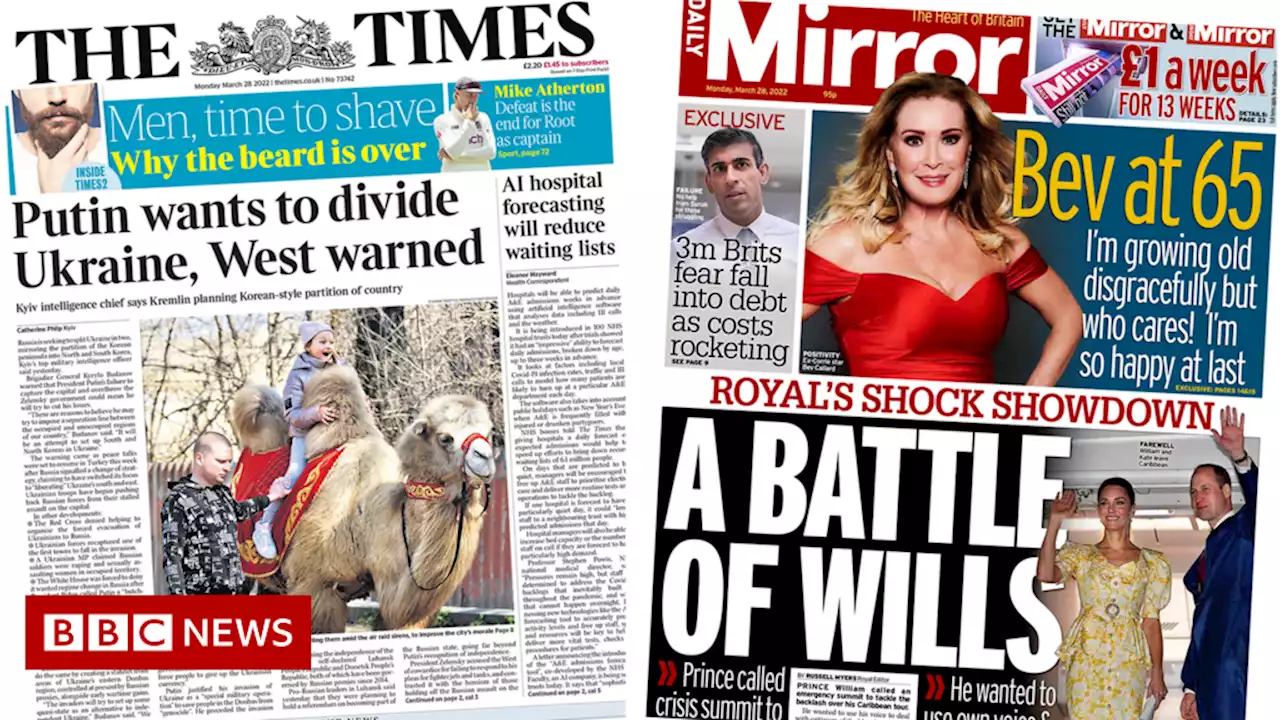 Newspaper headlines: Putin 'wants to divide Ukraine' and royal reforms