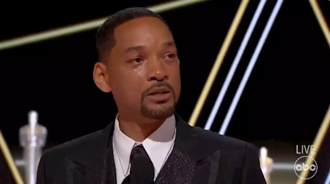 Will Smith tearfully accepts his first Oscar after onstage slap incident