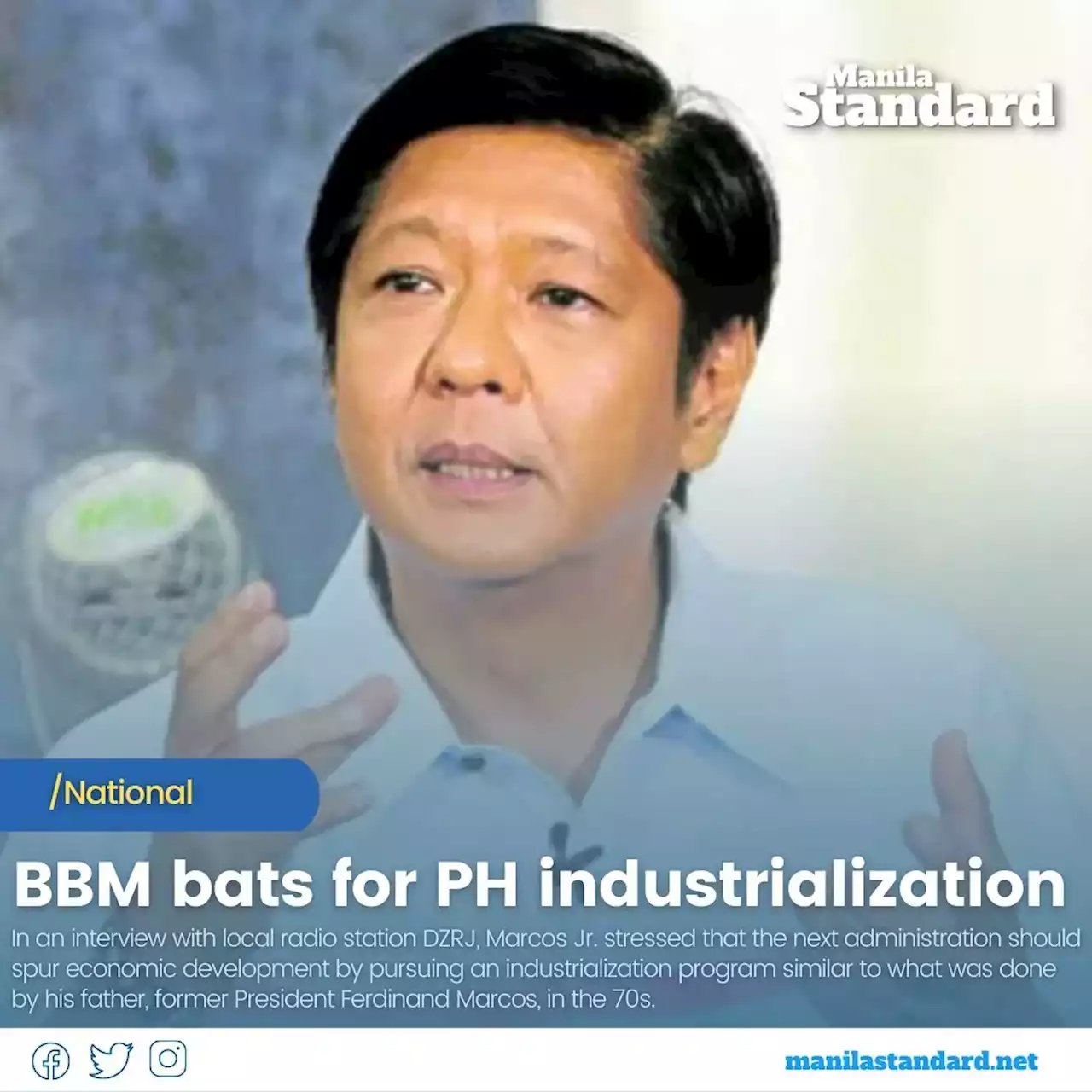 BBM bats for PH industrialization