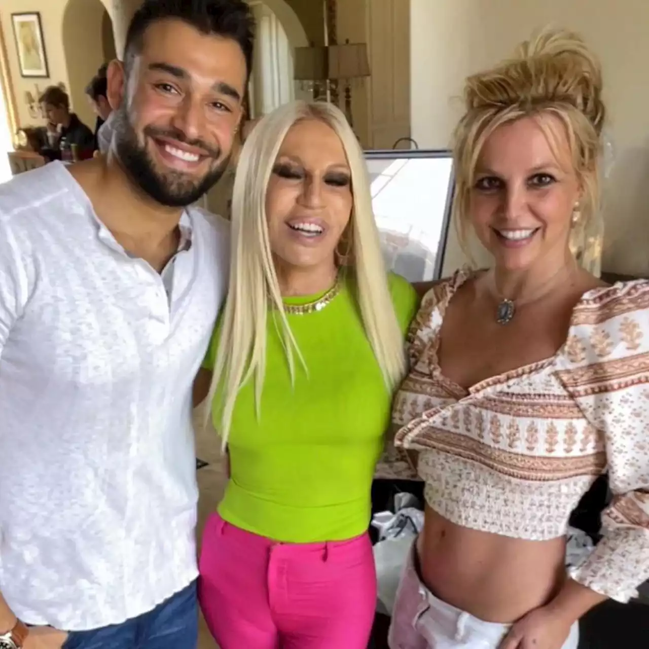 Sam Asghari Shares New Details Behind Britney Spears and Donatella Versace's Surprise Reunion - E! Online