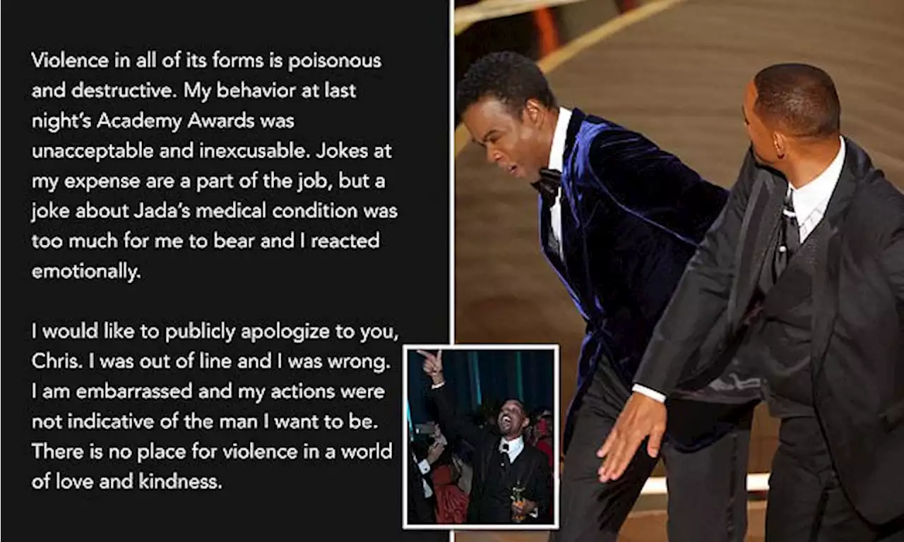 Will Smith APOLOGIZES to Chris Rock for 'inexcusable' Oscars assault