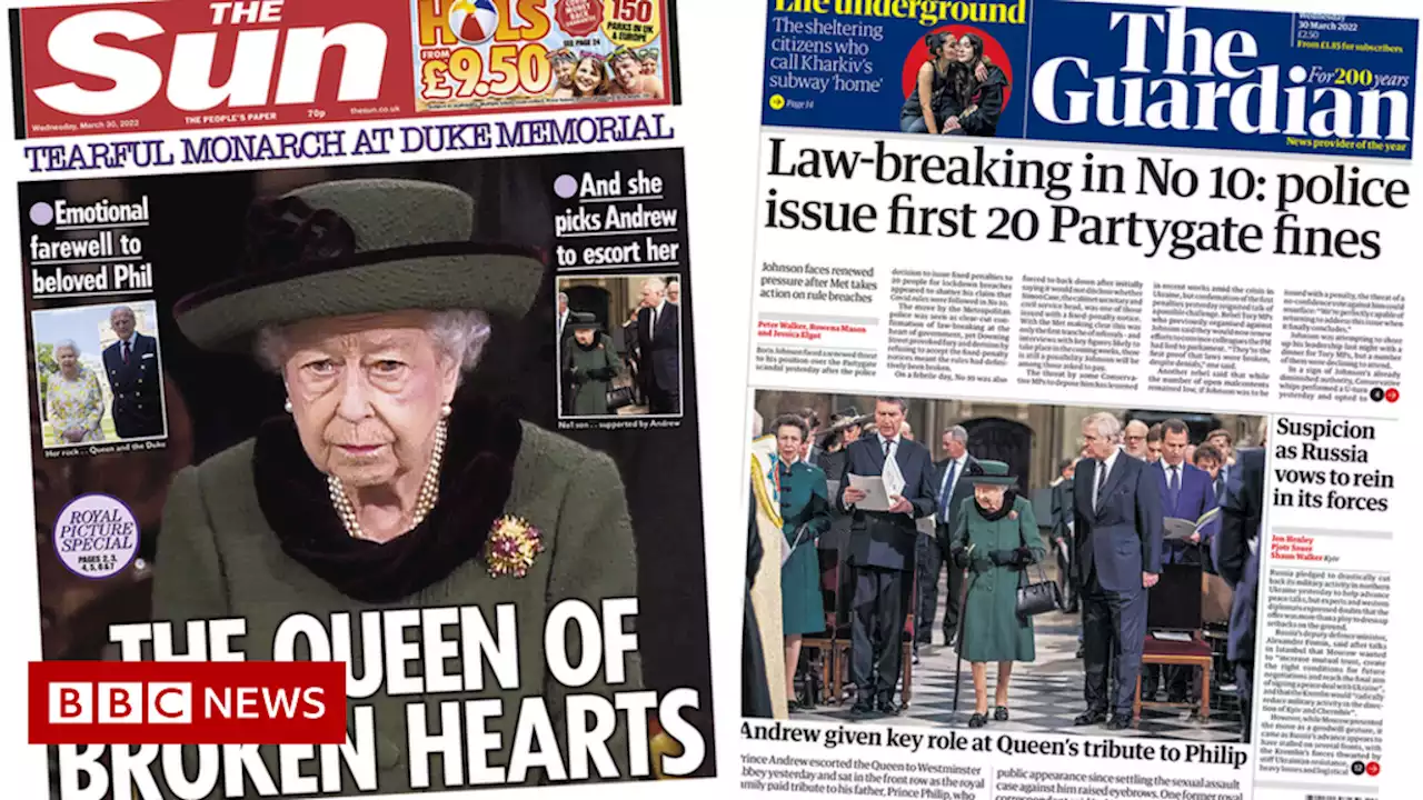 Newspaper headlines: Queen of broken hearts and Russia gives up on Kyiv