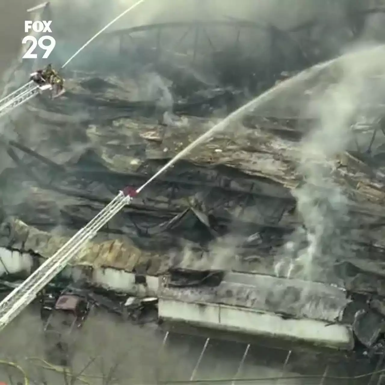 Levittown Lanes: Roof of bowling alley collapses as firefighters put out three-alarm fire