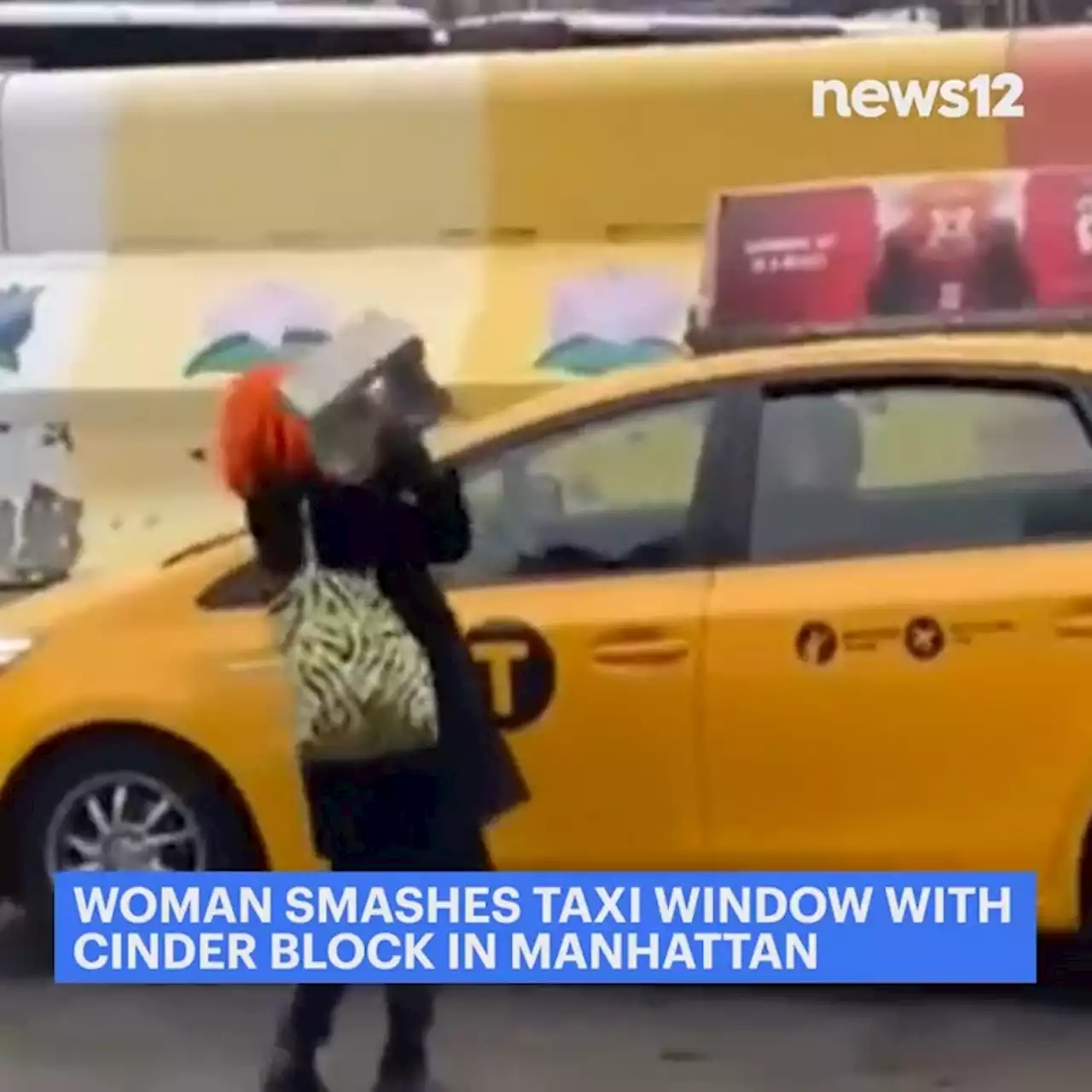 VIDEO: Woman smashes taxi car window with cinder block in Manhattan