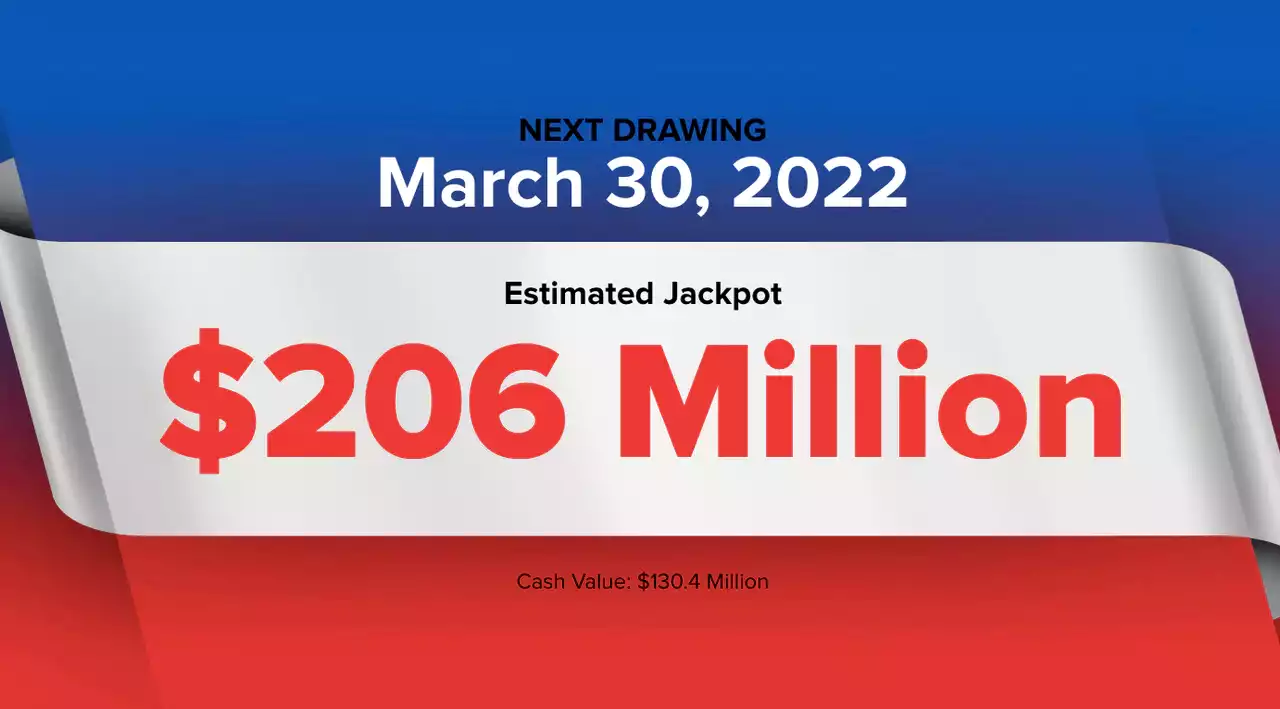 Powerball winning numbers for Wednesday, March 30, 2022; jackpot $206 million