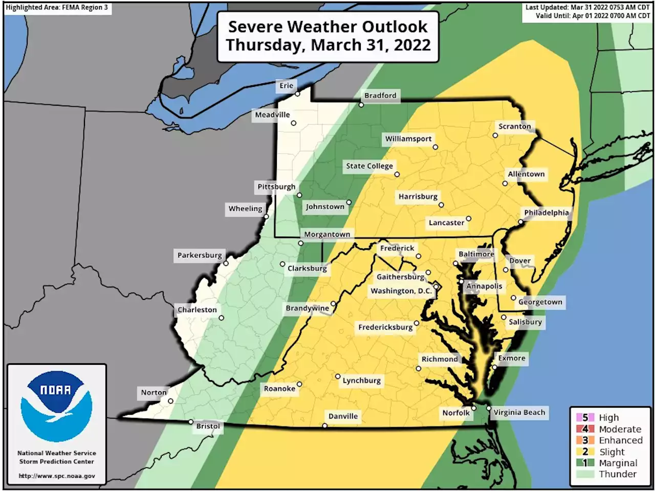 Storms with damaging winds possible in D.C. area late Thursday