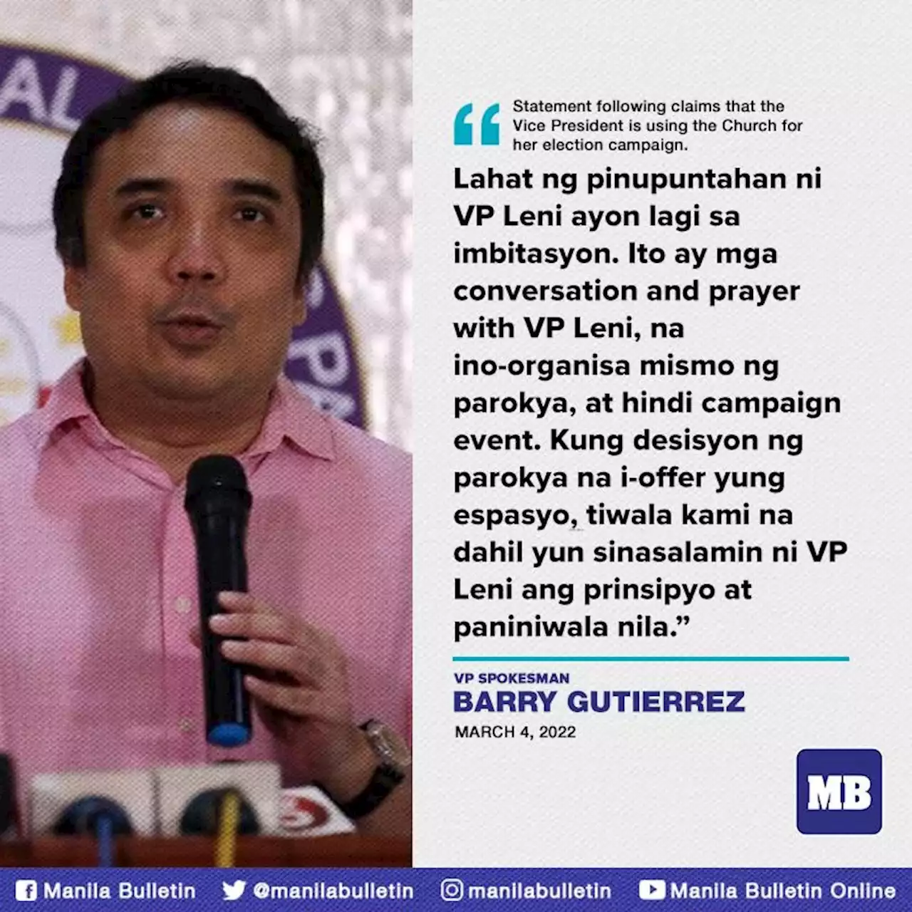 Meetings with parishes 'not campaign events' --- Robredo camp