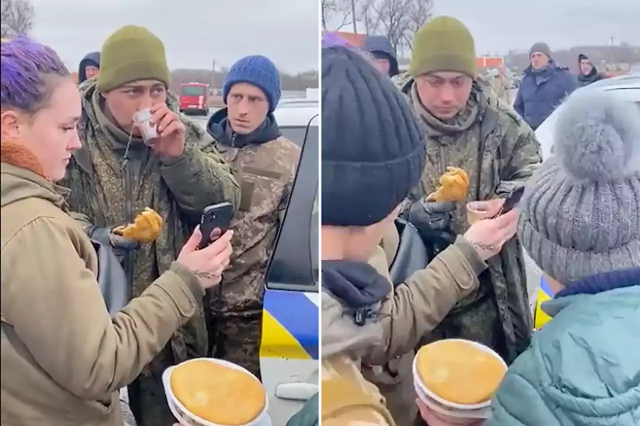 Video shows captured Russian soldier drinking tea, calling mom in tears