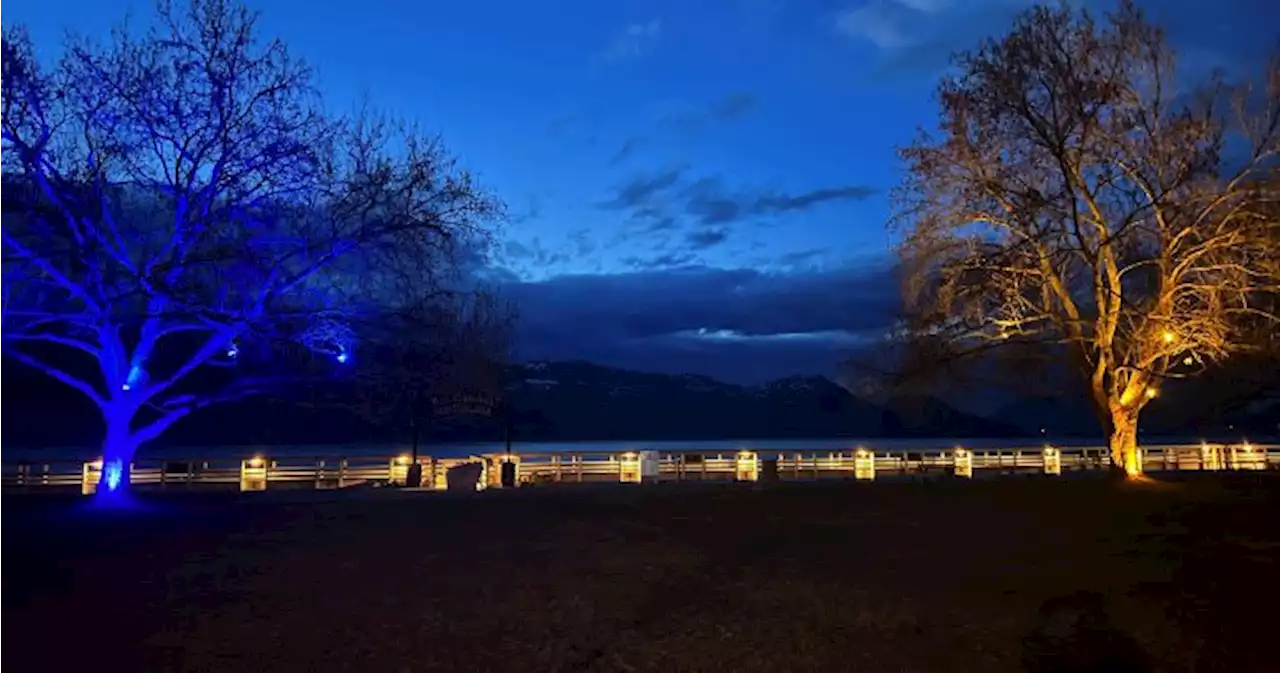 Okanagan towns, cities support Ukraine with flags raised, blue and yellow lights glowing - Okanagan | Globalnews.ca